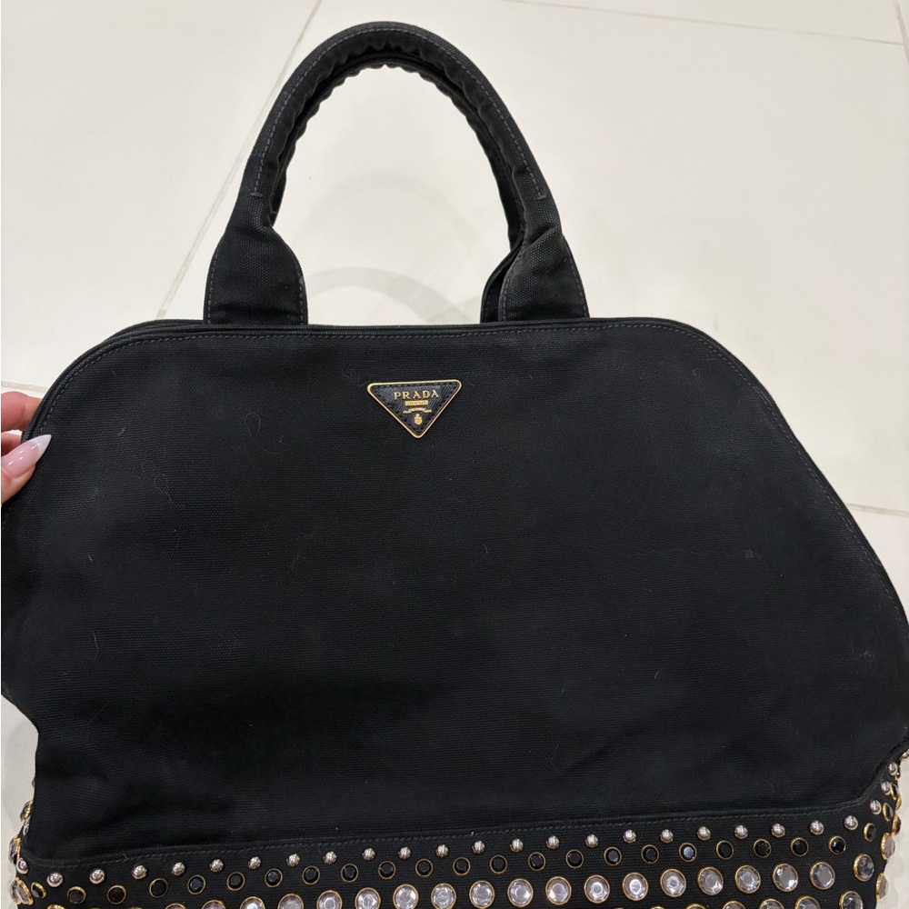 Prada Black and Gold Studded Tote Bag